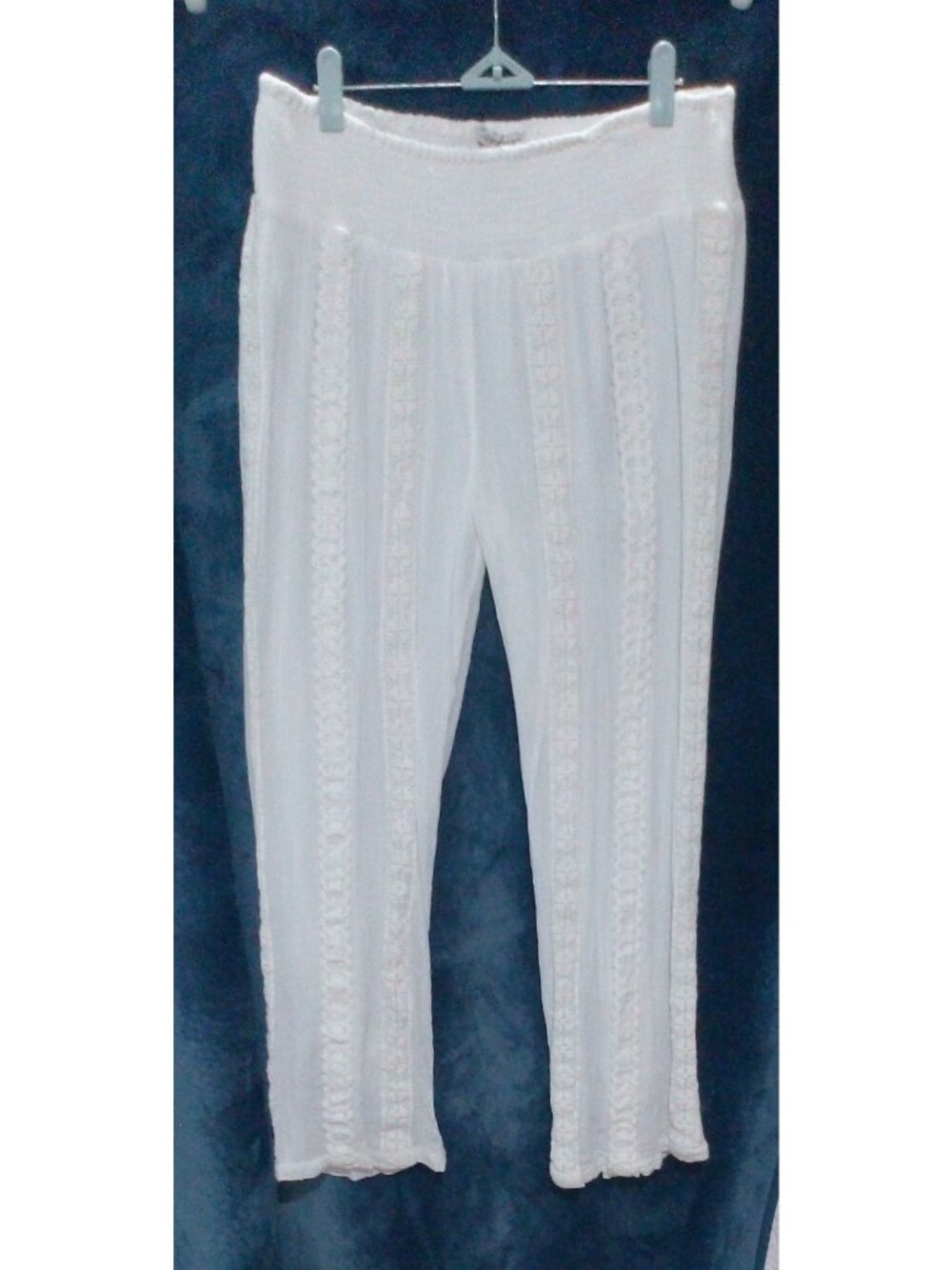 Cute Options Women L White Rayon Pants Boho Smocked Waist Lace Panel Beach Cover